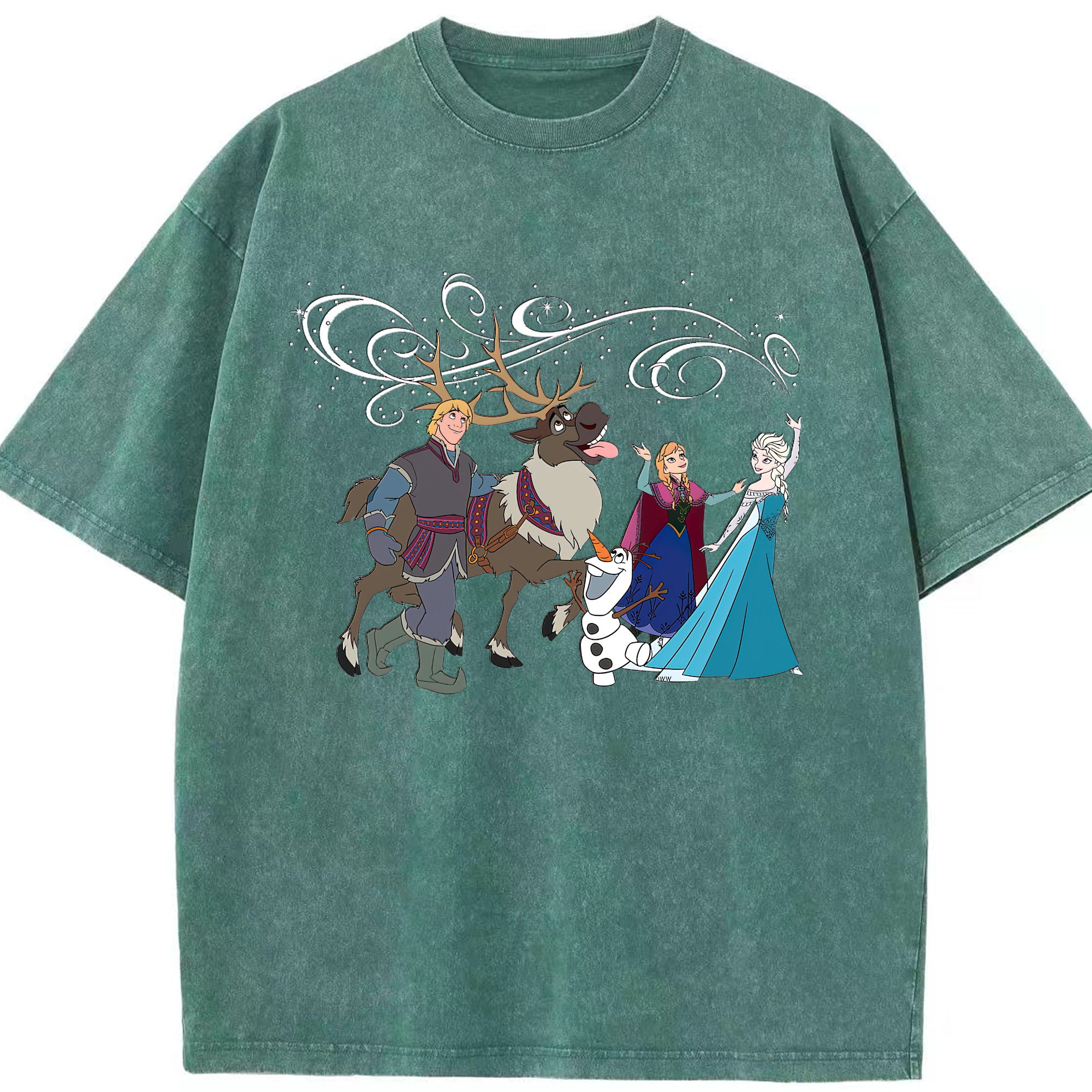 （画像用） アナと雪の女王 アンナ エルサ Frozen Anna Elsa 綿100% ヴィンテージ風 半袖Tシャツ（フロントプリント）